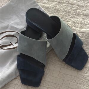 Elegant Blue and Light Blue Suede Women's Slide Sandals